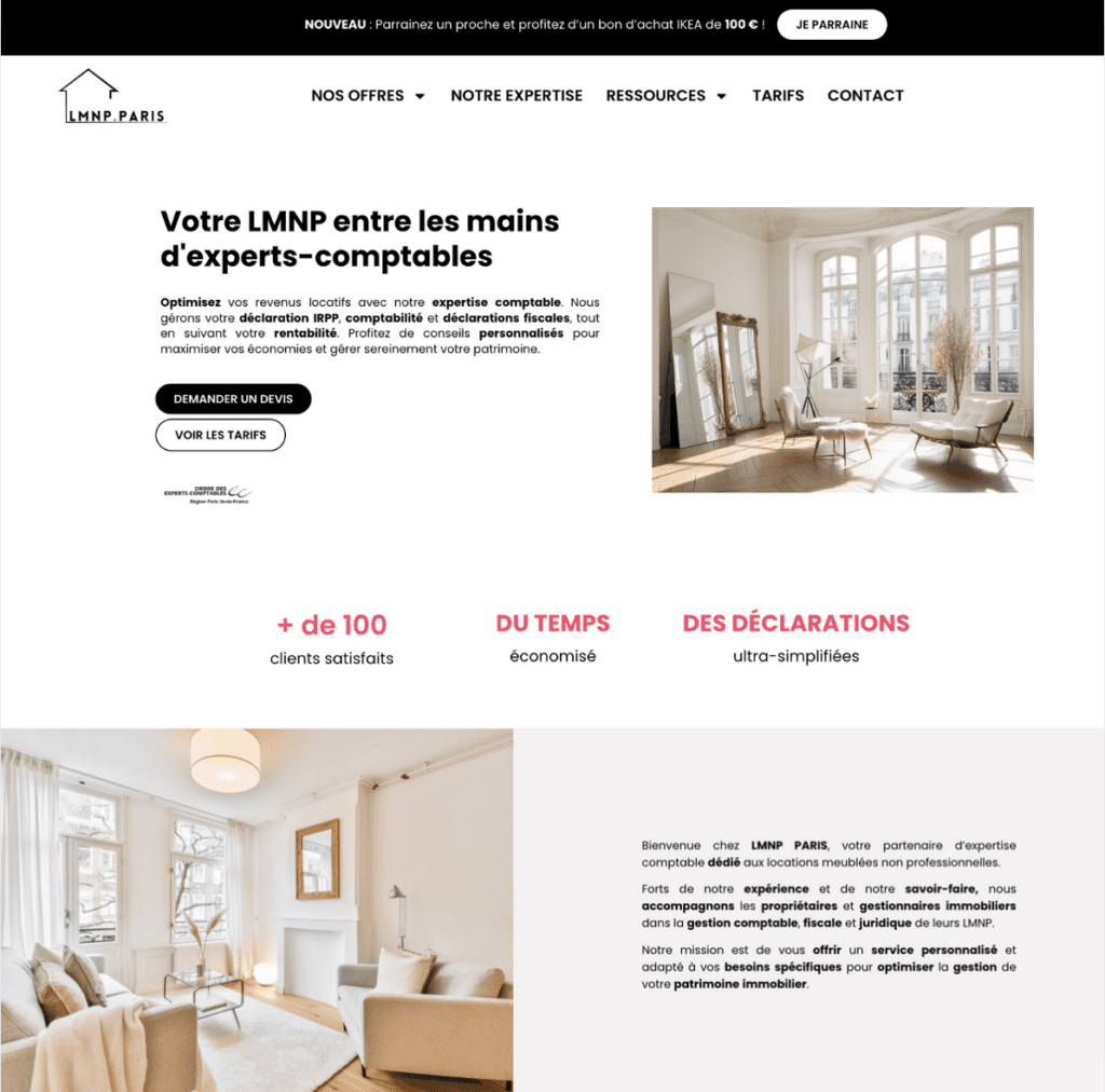 Illustration de la page d'accueil du site LMNP.Paris