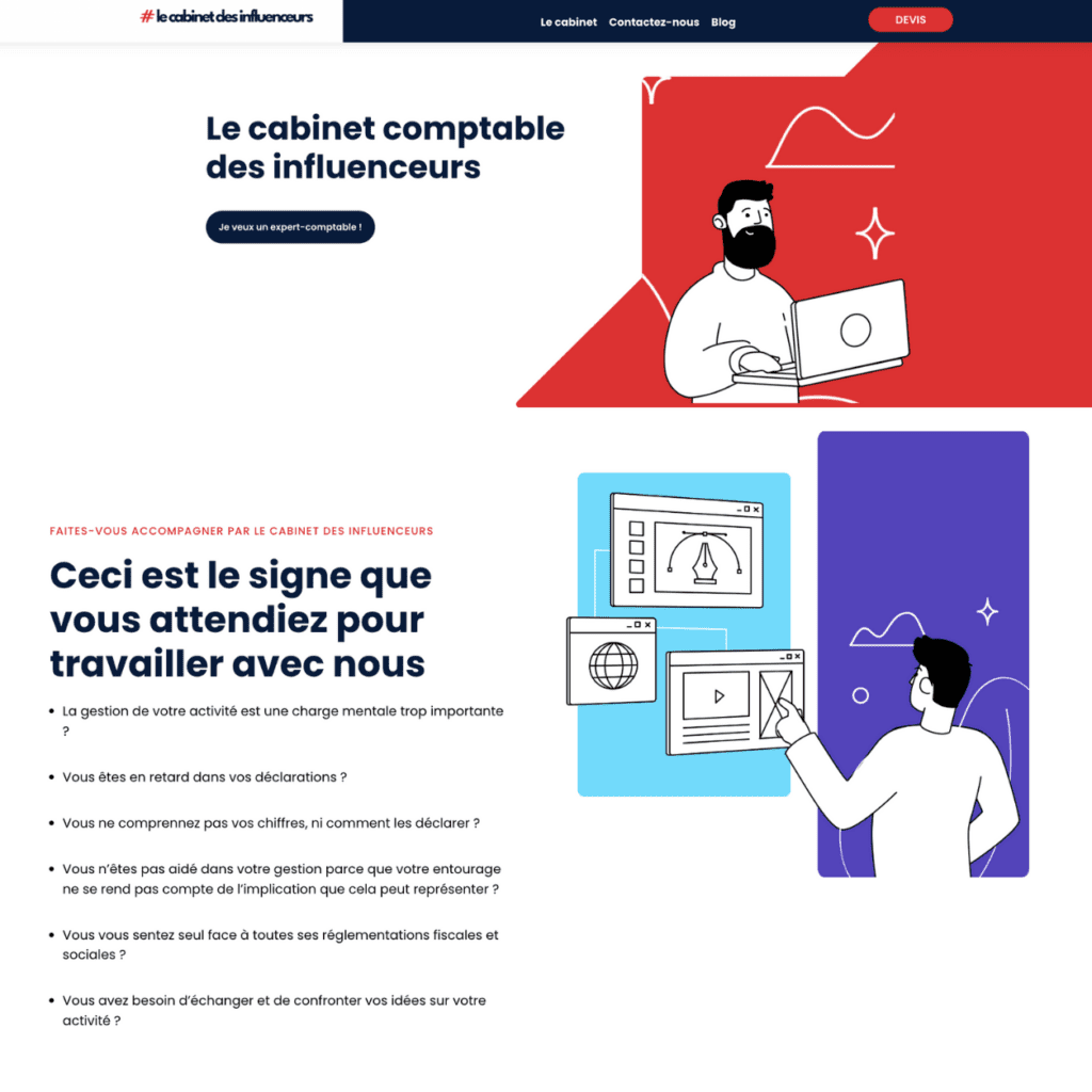 Illustration de la page d'accueil du site Cabinet des influenceurs